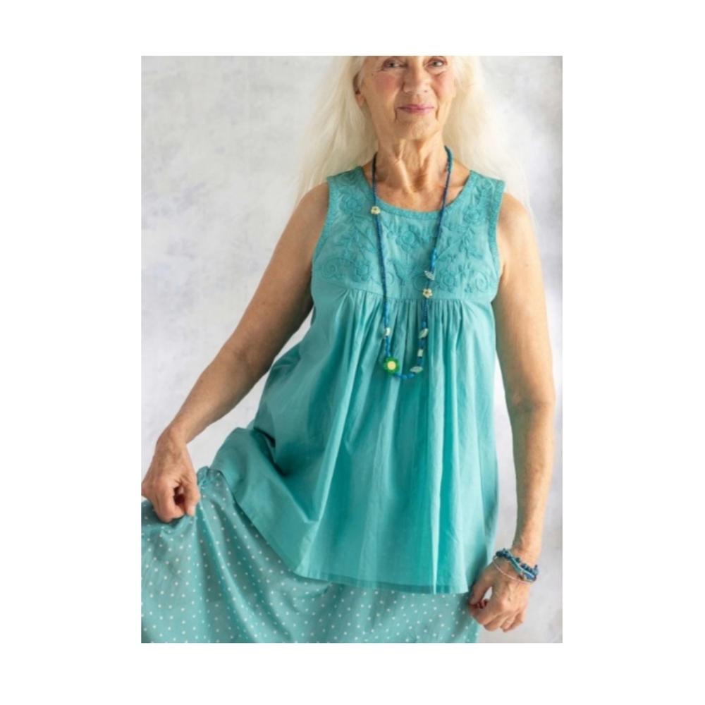 Gudrun Sjoden NEW Jade Green Tissu Sleeveless Top Shirt Blouse Size Medium